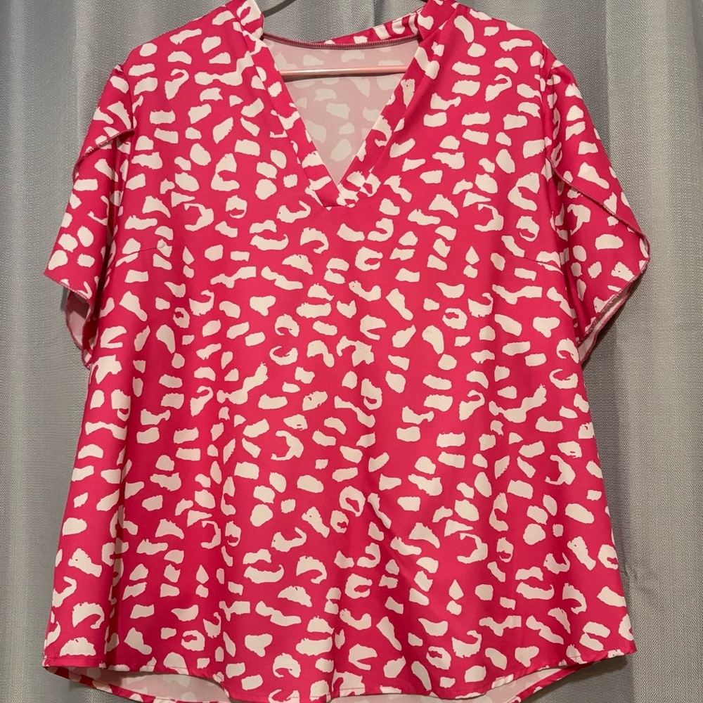 Pink and White Women's Top